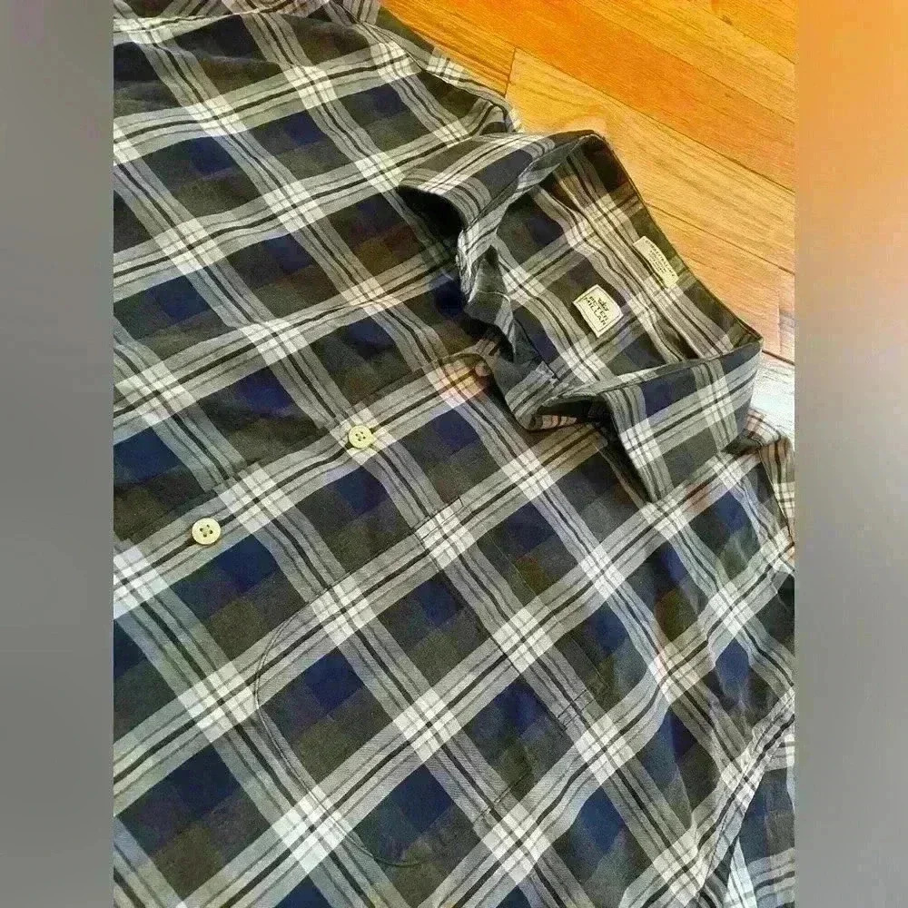 Peter Millar Button Down Shirt Men's Size XXL Blue/Gray Plaid Long Sleeve Pocket - Picture 4 of 11